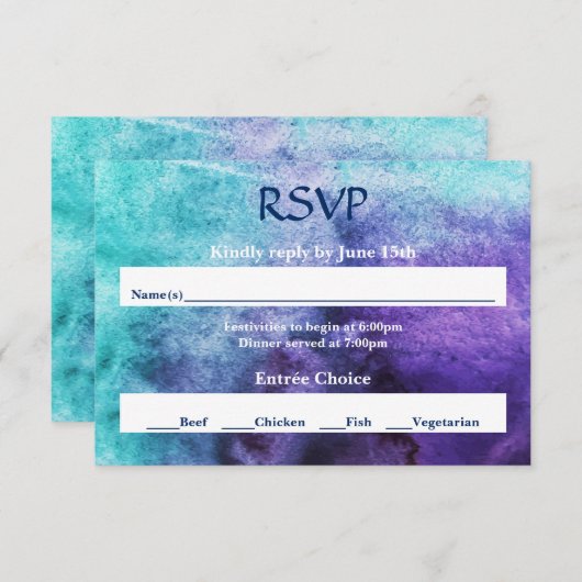 Blauw op Paarse Waterverf - RSVP (Voorkant / Achterkant)
