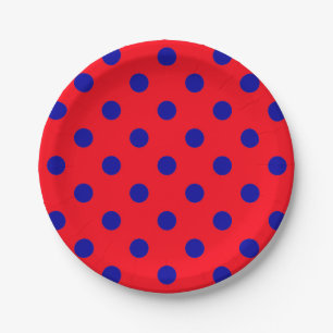 Blauw op rode stippen Patroonontwerp Papieren Bordje