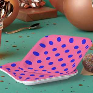Blauw op roze stippen Patroonontwerp Papieren Bordje