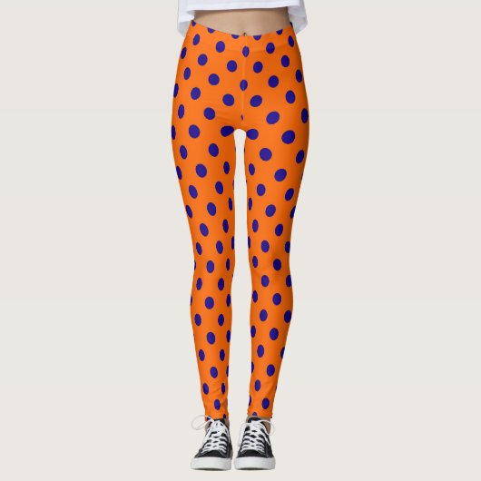 Blauw op Sinaasappel Polka Dots Patroonontwerp Leggings (Voorkant)