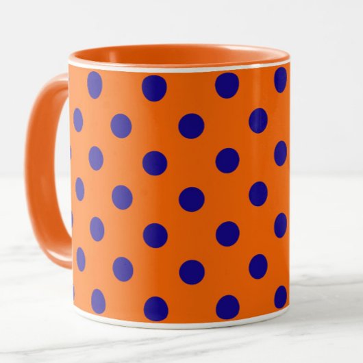 Blauw op Sinaasappel Polka Dots Patroonontwerp Mok