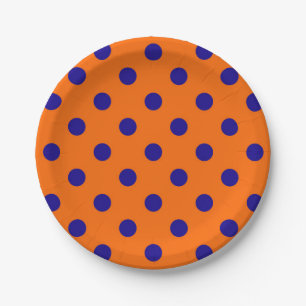Blauw op Sinaasappel Polka Dots Patroonontwerp Papieren Bordje