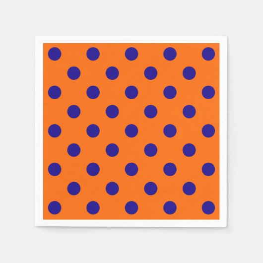 Blauw op Sinaasappel Polka Dots Patroonontwerp Servet (Voorkant)