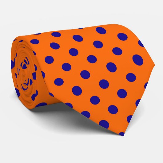 Blauw op Sinaasappel Polka Dots Patroonontwerp Stropdas
