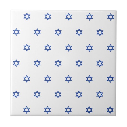 Blauw op witte ster van David Patterned Ceramic Ti Tegeltje (Voorkant)