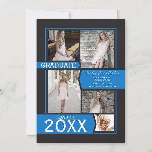 Blauw op zwart Afstuderen voor fotocollage Aankondiging (Voorkant)