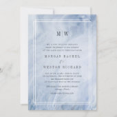 Blauw Opaal Monogram Huwelijksuitnodiging Kaart (Voorkant)