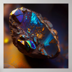 Blauw Opal Geïnspireerde Edelsteen met Koperaders Poster