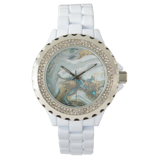 BLAUW OPAL MARBLE SPARKLE DIAMONTE BAND WATTING HORLOGE (Voorkant)