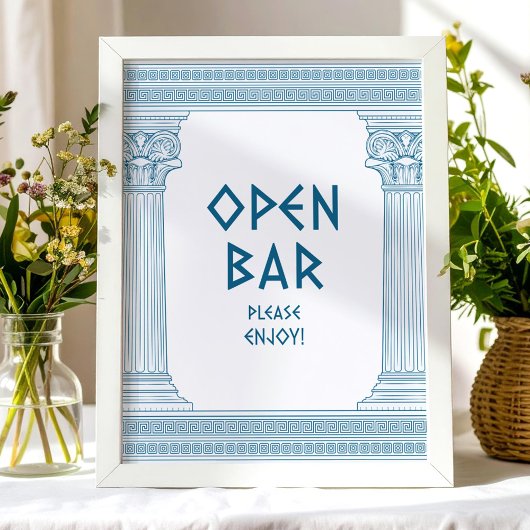 Blauw Open Bar feestbord met elegante tempel Poster