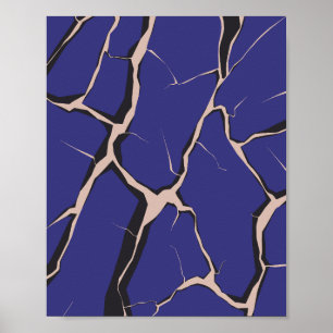 Blauw oppervlak met diepe scheuren poster