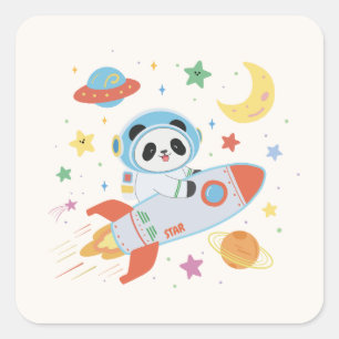 blauw-oranje astronaut Panda Vierkante Sticker