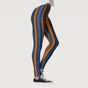 Blauw Oranje Blauw Verticaal Streepjes Design Leggings