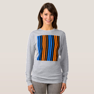 Blauw Oranje Blauw Verticaal Streepjes Design T-shirt