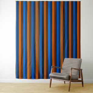 Blauw Oranje Blauw Verticale Strepen Design Wandkleed