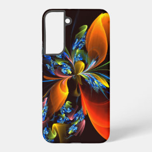 Blauw Oranje Bloemig Modern Abstract Kunstpatroon Samsung Galaxy Hoesje