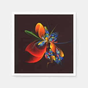 Blauw Oranje Bloemig Modern Abstract Kunstpatroon  Servet