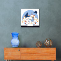 Blauw & Oranje Boeket & Vlinders Vierkant