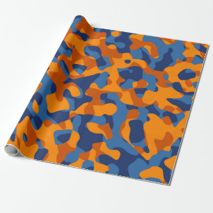 Blauw Oranje Camouflage-afdrukpatroon Cadeaupapier