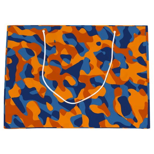 Blauw Oranje Camouflage-afdrukpatroon Groot Cadeauzakje (Voorkant)