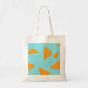 Blauw, oranje, cool, trendy, modern driehoekspatro tote bag