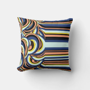 Blauw Oranje Draai Golvende Lijnen Patroon Kussen