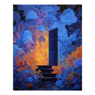 Blauw Oranje Droom Portaal Surrealistische Fantasi Perfect Poster