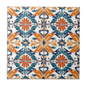 Blauw Oranje en Geel Patroon Keramische Tegel Tegeltje