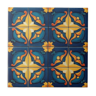 Blauw Oranje en Geel Patroon Keramische Tegel Tegeltje