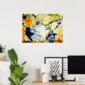 Blauw, oranje en groen Abstract Poster (Thuiskantoor)