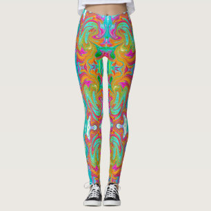 Blauw, Oranje en Heet Roze Groovy Abstract Retro Leggings