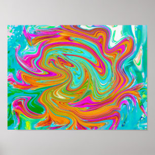 Blauw, Oranje en Heet Roze Groovy Abstract Retro Poster