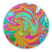 Blauw, Oranje en warm roze Abstracte retro Keramische Knop (Voorkant)