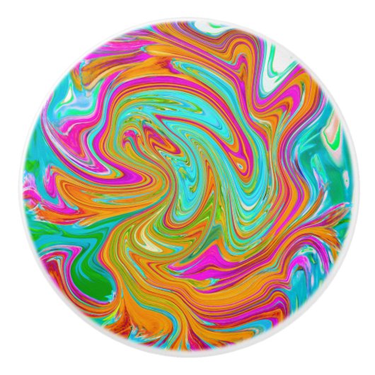 Blauw, Oranje en warm roze Abstracte retro Keramische Knop (Voorkant)