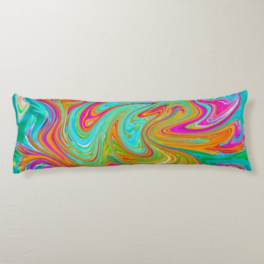 Blauw, Oranje en warm roze Abstracte retro Lichaamskussen (Achterkant)