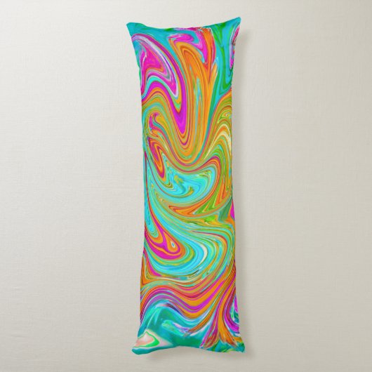 Blauw, Oranje en warm roze Abstracte retro Lichaamskussen (Achterkant (Verticaal))