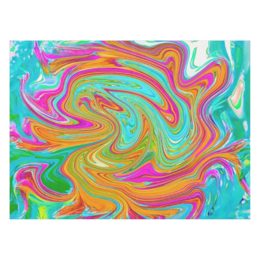 Blauw, Oranje en warm roze Abstracte retro Tafelkleed (Voorkant (Horizontaal))