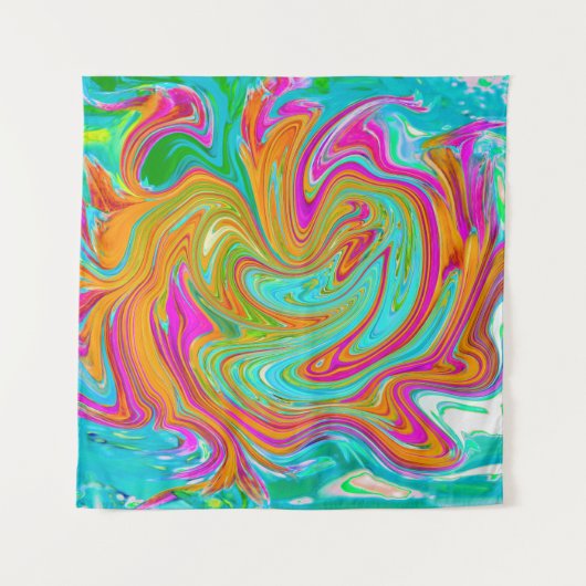 Blauw, Oranje en warm roze Abstracte retro Wandkleed (Voorkant (horizontaal))