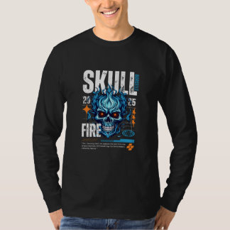 Blauw, Oranje en Witte Schedel Maximalistische Str T-shirt
