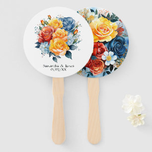 Blauw, Oranje, Geel en Rood Bloem Bruiloft Handwaaier
