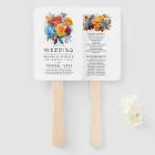 Blauw, Oranje, Geel En Rood Bloemen Bruidsprogramm Handwaaier (Voorkant en achterkant)