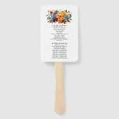 Blauw, Oranje, Geel & Rood Bloemen Bruiloftsprogra Handwaaier (Achterkant)