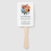 Blauw, Oranje, Geel & Rood Bloemen Bruiloftsprogra Handwaaier (Voorkant)