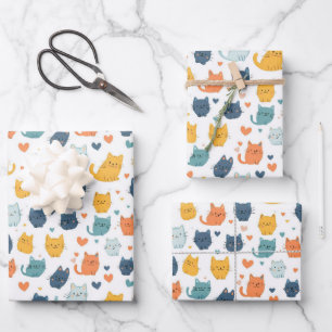 Blauw Oranje Geel Schattige Katten Baby Shower Ver Inpakpapier Vel