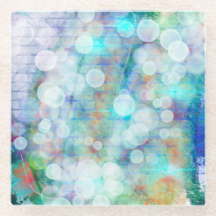 Blauw, Oranje, geel, witte Abstracte kunst Glazen Onderzetter