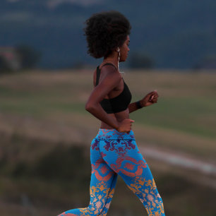 Blauw Oranje Gradiënt Damast Leggings