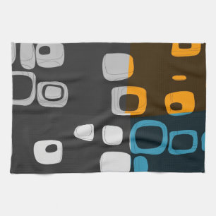 Blauw, Oranje, grijs Retro Abstracte kunst Theedoek