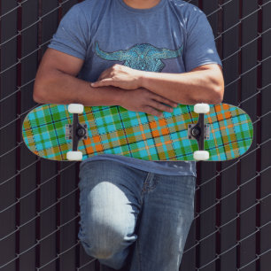 Blauw Oranje Groen Geruit Schotse Ruit Ontwerp Skateboard