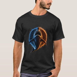 Blauw & Oranje Haai Grafisch T-Shirt Design Fier