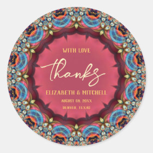 Blauw Oranje Juweel Fractale Kant Dankjewel Ronde Sticker